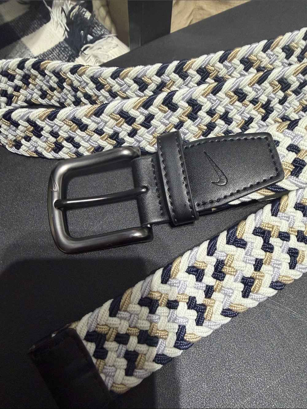 Nike Woven Braided Belt in Navy, White & Tan large 38/40 stretch